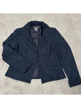George Women's Navy and Blue Ruffled Blazer Size 4